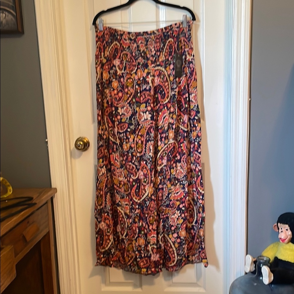 Vince Camuto Navy Multicolor Paisley Wide-Leg Palazzo Pants